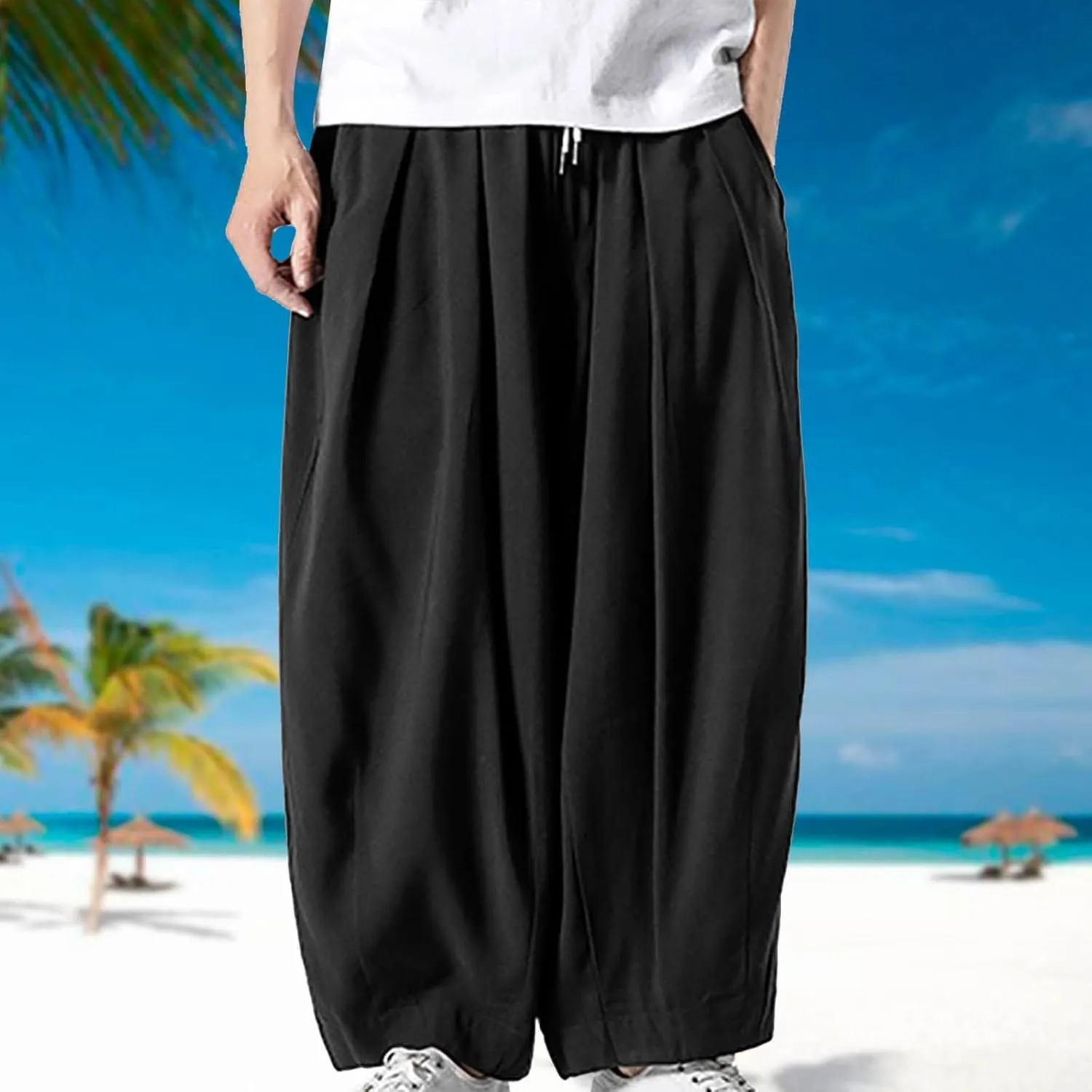 Big and Tall Casual Harem Pants for Men Wide Leg Loose Fit Drop Crotch Hippie Trousers Drawstrings Elastic Waist Sweatpants