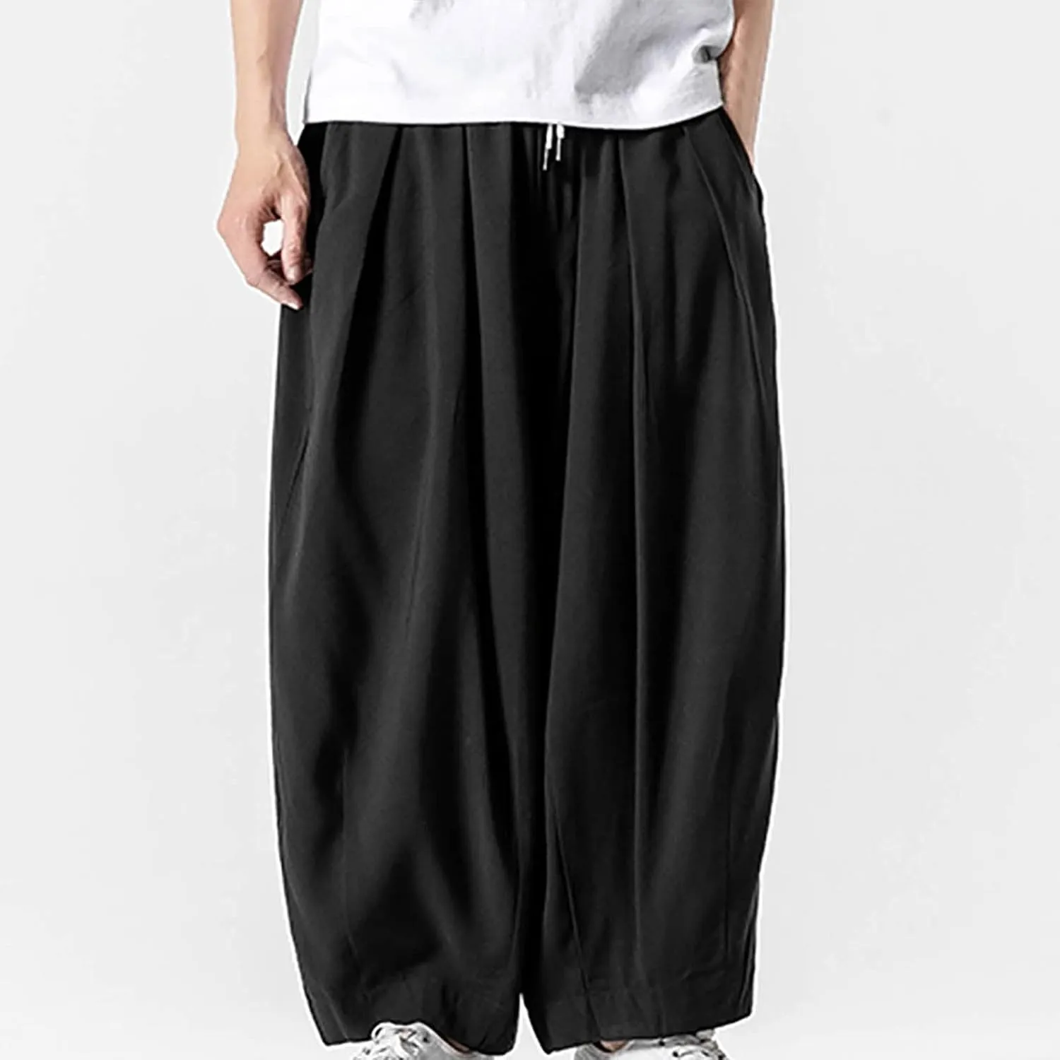 Big and Tall Casual Harem Pants for Men Wide Leg Loose Fit Drop Crotch Hippie Trousers Drawstrings Elastic Waist Sweatpants