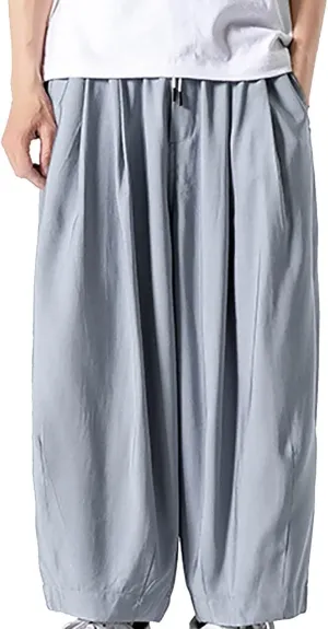 Big and Tall Casual Harem Pants for Men Wide Leg Loose Fit Drop Crotch Hippie Trousers Drawstrings Elastic Waist Sweatpants