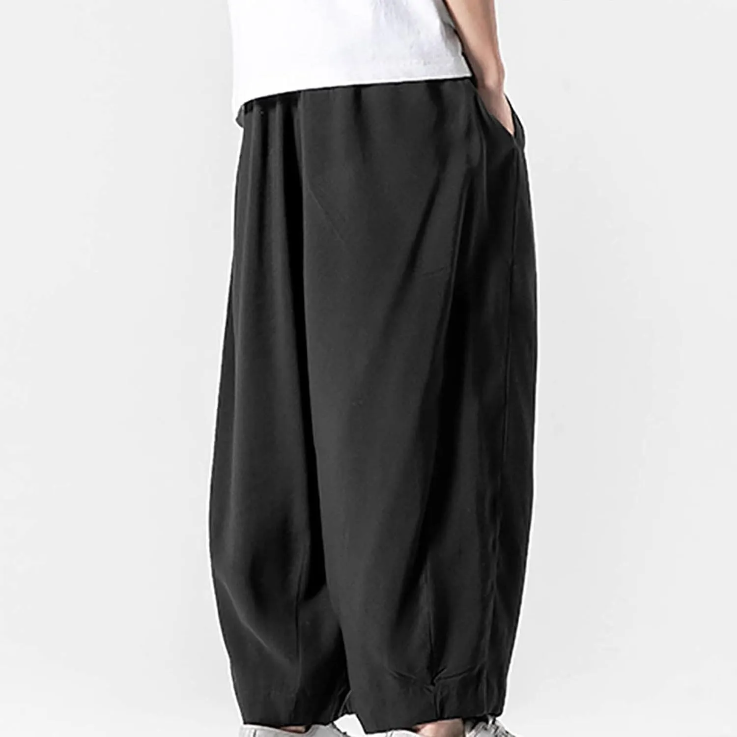 Big and Tall Casual Harem Pants for Men Wide Leg Loose Fit Drop Crotch Hippie Trousers Drawstrings Elastic Waist Sweatpants