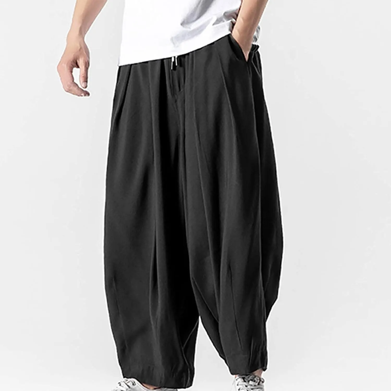 Big and Tall Casual Harem Pants for Men Wide Leg Loose Fit Drop Crotch Hippie Trousers Drawstrings Elastic Waist Sweatpants