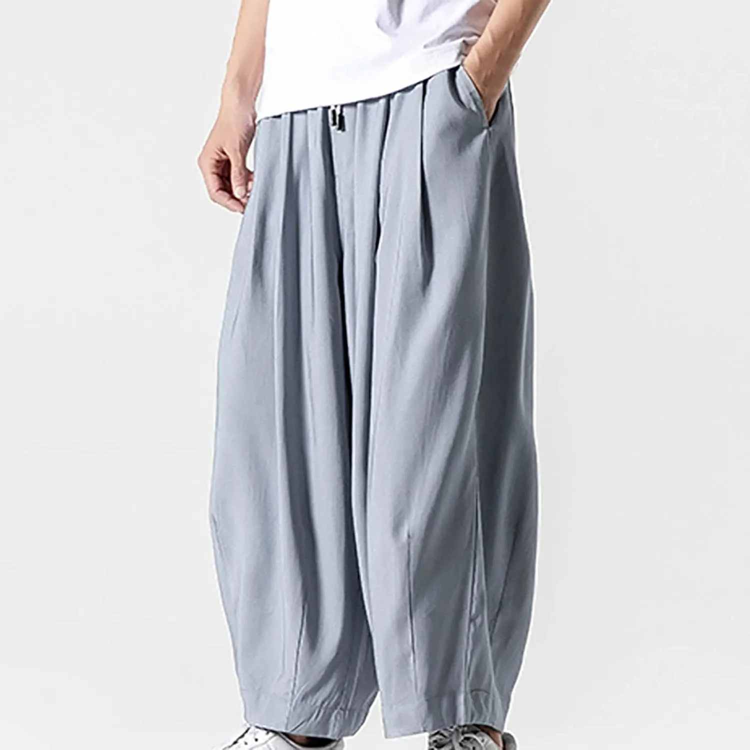 Big and Tall Casual Harem Pants for Men Wide Leg Loose Fit Drop Crotch Hippie Trousers Drawstrings Elastic Waist Sweatpants