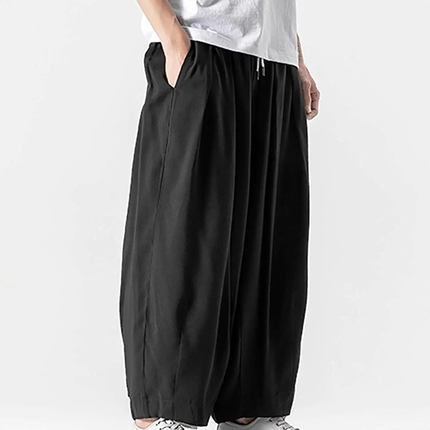 Big and Tall Casual Harem Pants for Men Wide Leg Loose Fit Drop Crotch Hippie Trousers Drawstrings Elastic Waist Sweatpants