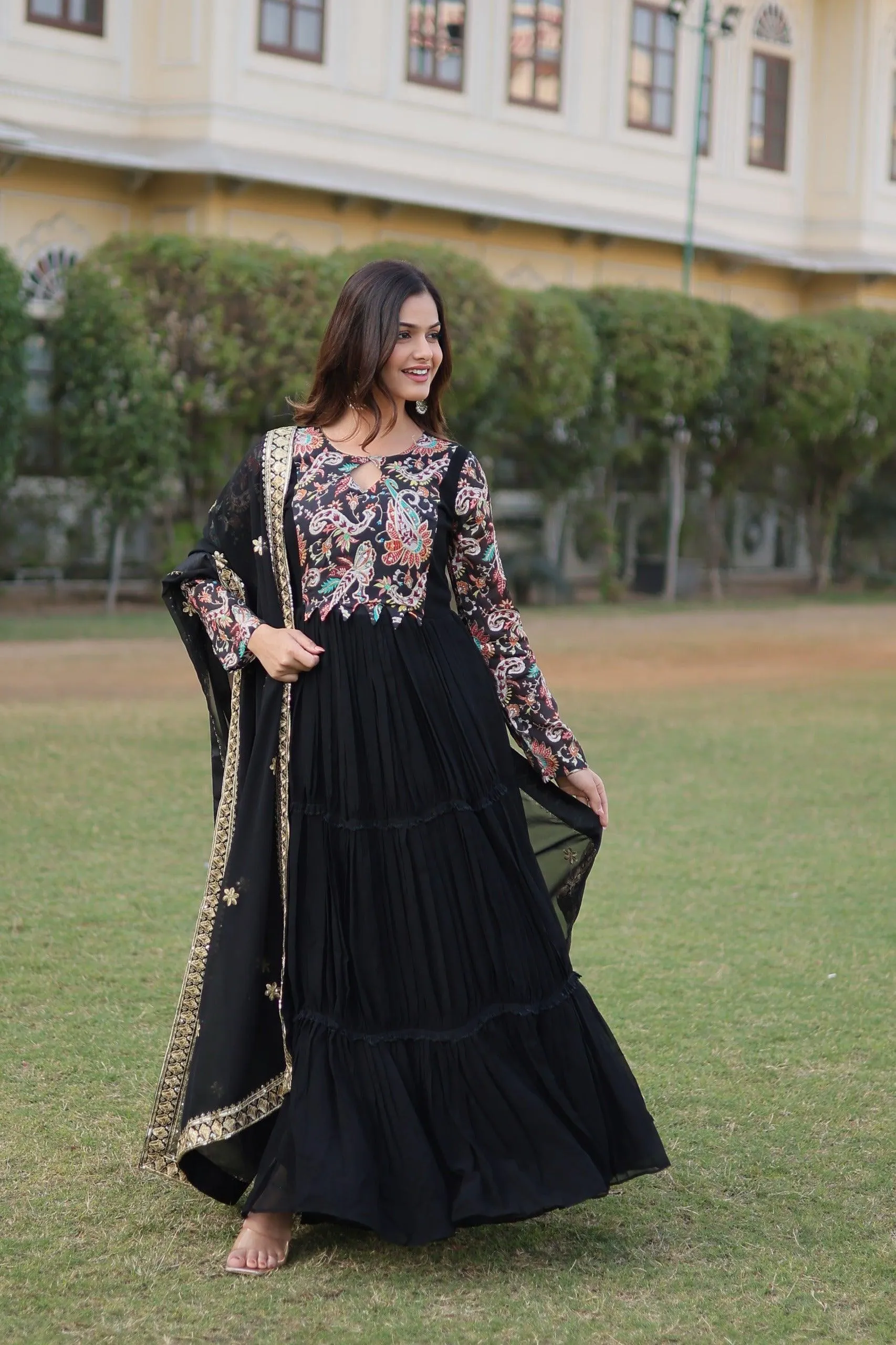 Black Floral Fantasy Gown-Dupatta Collection