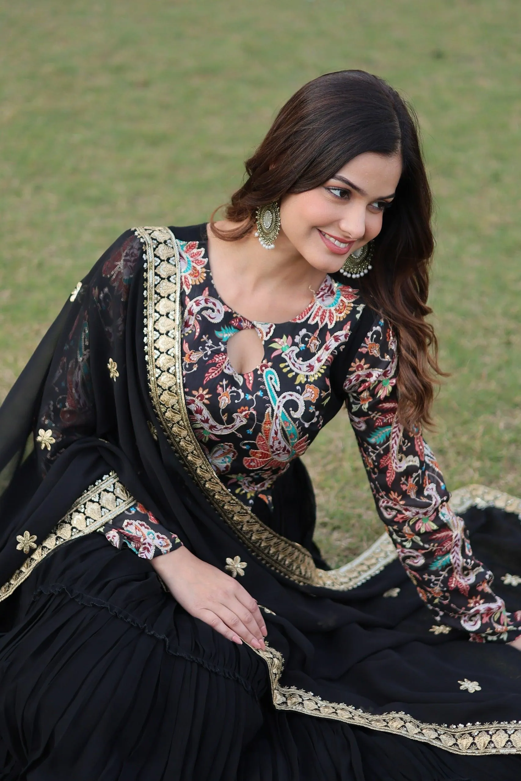 Black Floral Fantasy Gown-Dupatta Collection