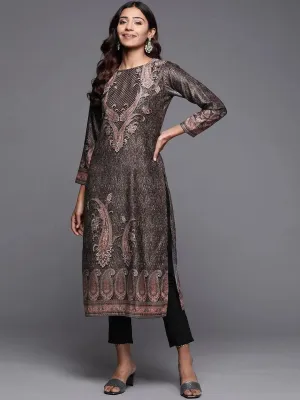 Black Printed Velvet Straight Kurta