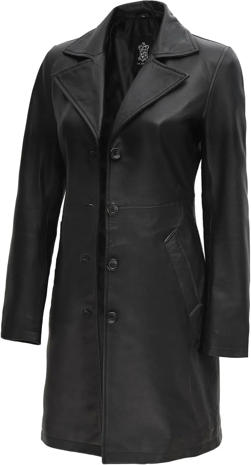 Blingsoul Leather Car Coats for Womens - Black Brown Real Long Leather Jacket Women