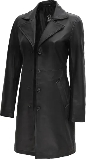 Blingsoul Leather Car Coats for Womens - Black Brown Real Long Leather Jacket Women