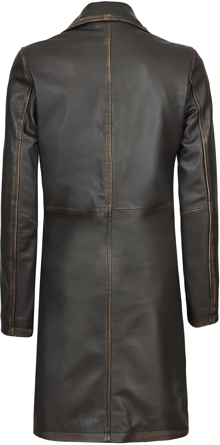 Blingsoul Leather Car Coats for Womens - Black Brown Real Long Leather Jacket Women