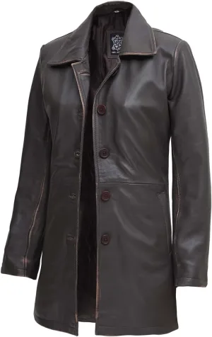 Blingsoul Leather Car Coats for Womens - Black Brown Real Long Leather Jacket Women