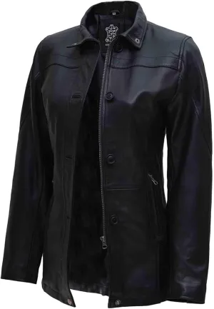 Blingsoul Leather Car Coats for Womens - Black Brown Real Long Leather Jacket Women
