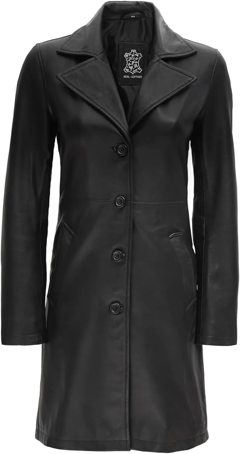 Blingsoul Leather Car Coats for Womens - Black Brown Real Long Leather Jacket Women