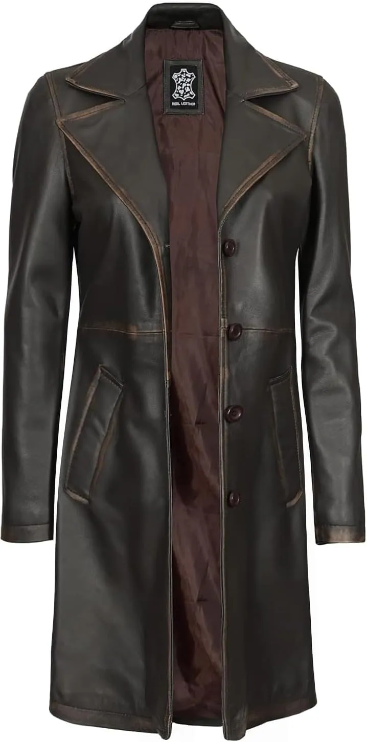 Blingsoul Leather Car Coats for Womens - Black Brown Real Long Leather Jacket Women