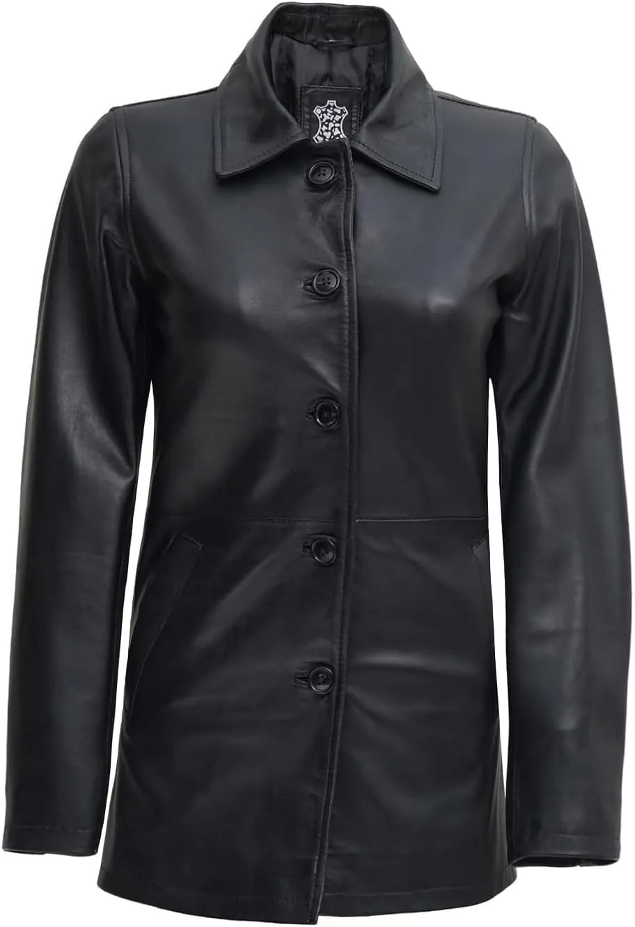 Blingsoul Leather Car Coats for Womens - Black Brown Real Long Leather Jacket Women