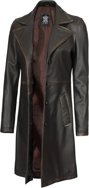 Blingsoul Leather Car Coats for Womens - Black Brown Real Long Leather Jacket Women