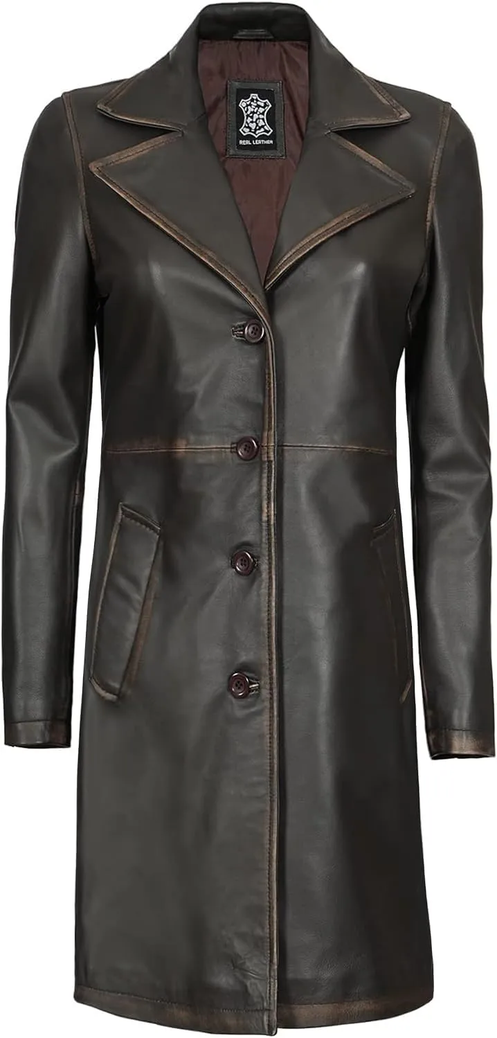 Blingsoul Leather Car Coats for Womens - Black Brown Real Long Leather Jacket Women