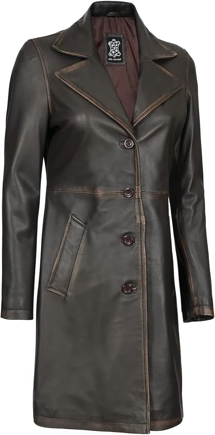 Blingsoul Leather Car Coats for Womens - Black Brown Real Long Leather Jacket Women