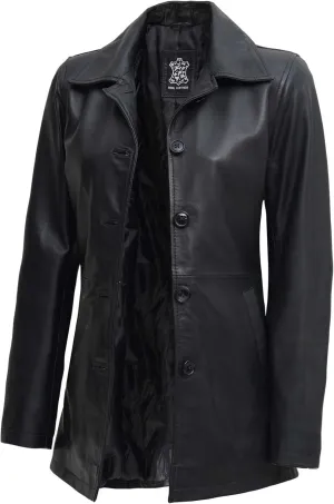 Blingsoul Leather Car Coats for Womens - Black Brown Real Long Leather Jacket Women