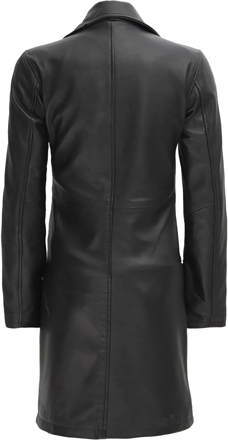 Blingsoul Leather Car Coats for Womens - Black Brown Real Long Leather Jacket Women