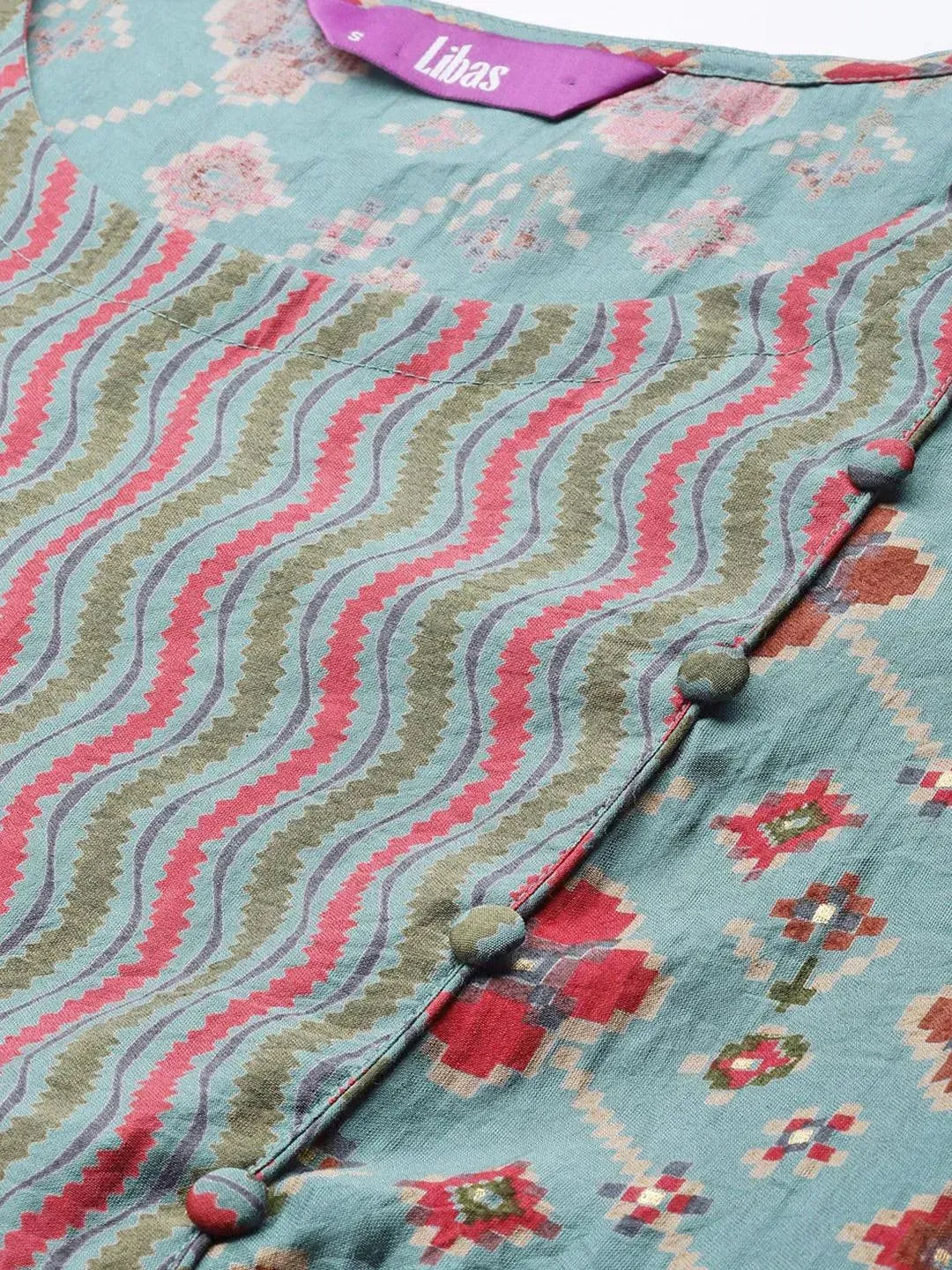 Blue Printed Silk Dress
