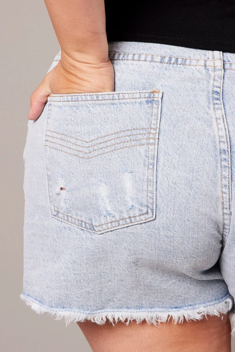 Blue Relaxed Shorts High Rise