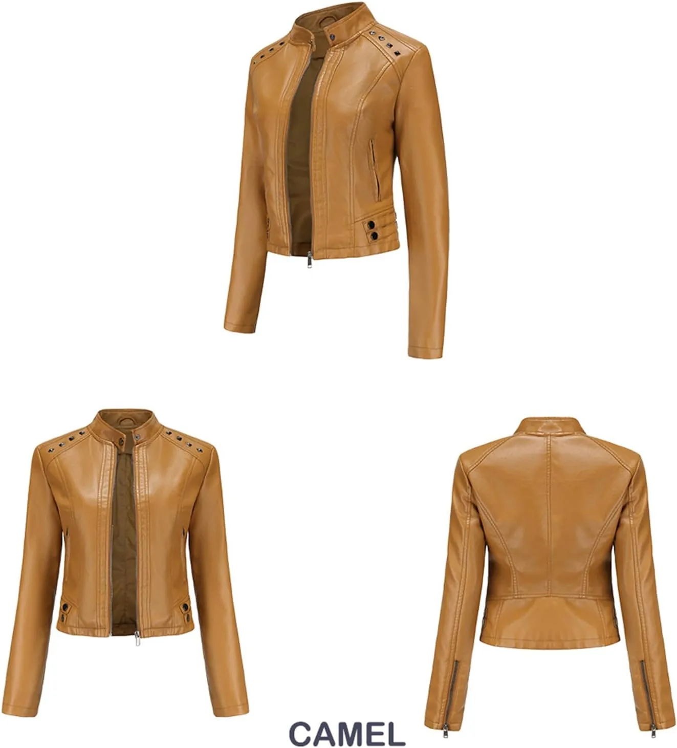 BOFETA Womens Faux Leather Long Sleeve Jackets Quilted Moto Outwear Slim Lapel Coats