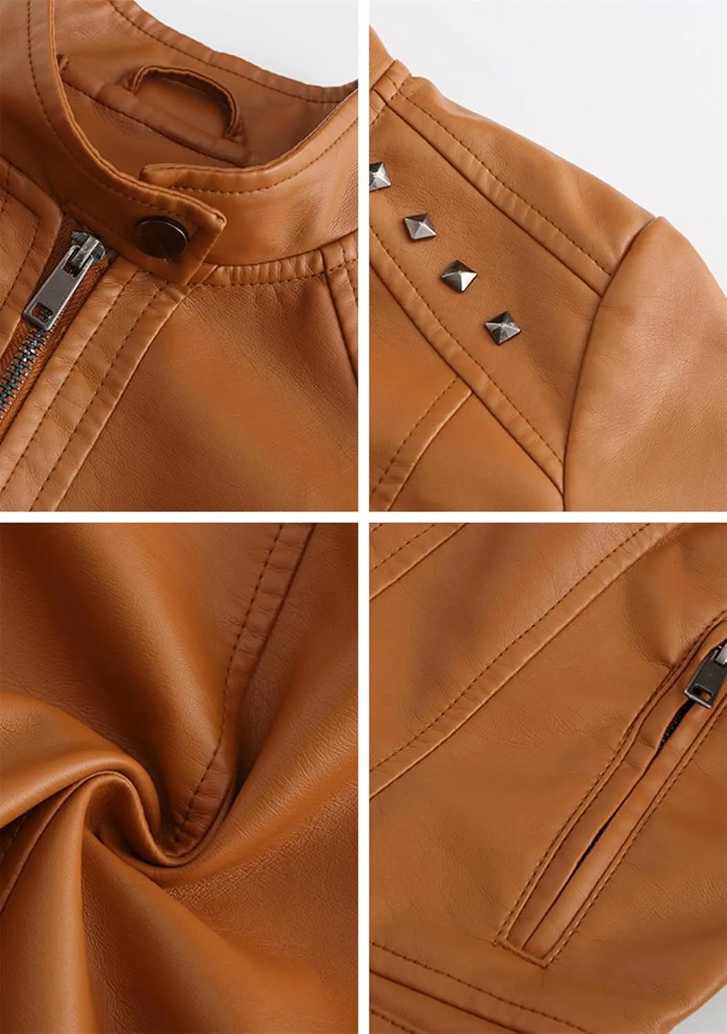 BOFETA Womens Faux Leather Long Sleeve Jackets Quilted Moto Outwear Slim Lapel Coats