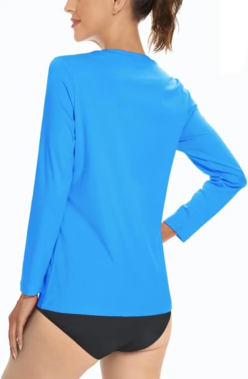 Boladeci Women's UPF 50  Sun Shirts V Neck Long Sleeve Summer Tops Quick Dry UV Protection Rash Guard Swim T-Shirts