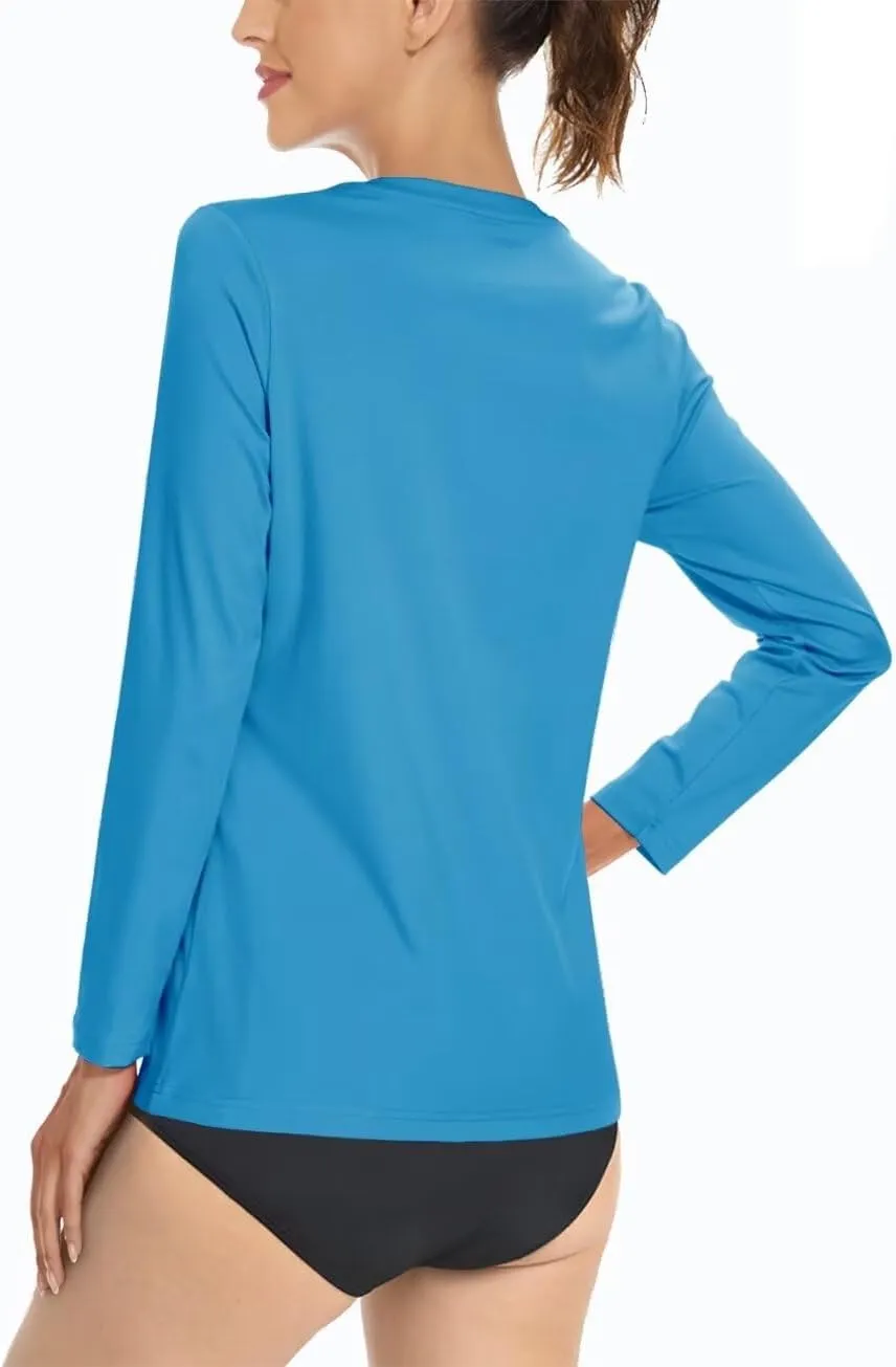 Boladeci Women's UPF 50  Sun Shirts V Neck Long Sleeve Summer Tops Quick Dry UV Protection Rash Guard Swim T-Shirts