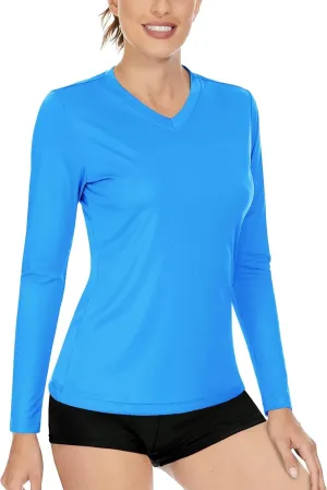 Boladeci Women's UPF 50  Sun Shirts V Neck Long Sleeve Summer Tops Quick Dry UV Protection Rash Guard Swim T-Shirts