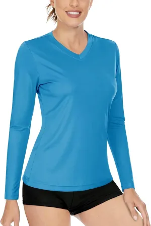 Boladeci Women's UPF 50  Sun Shirts V Neck Long Sleeve Summer Tops Quick Dry UV Protection Rash Guard Swim T-Shirts
