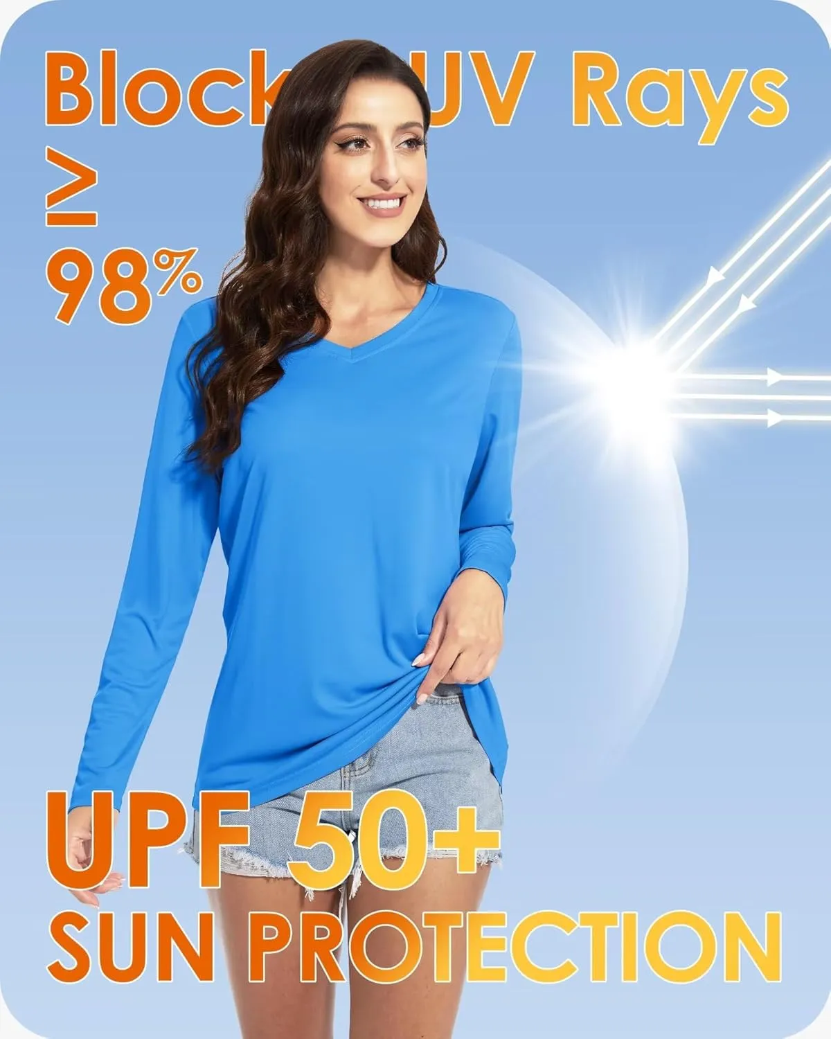 Boladeci Women's UPF 50  Sun Shirts V Neck Long Sleeve Summer Tops Quick Dry UV Protection Rash Guard Swim T-Shirts