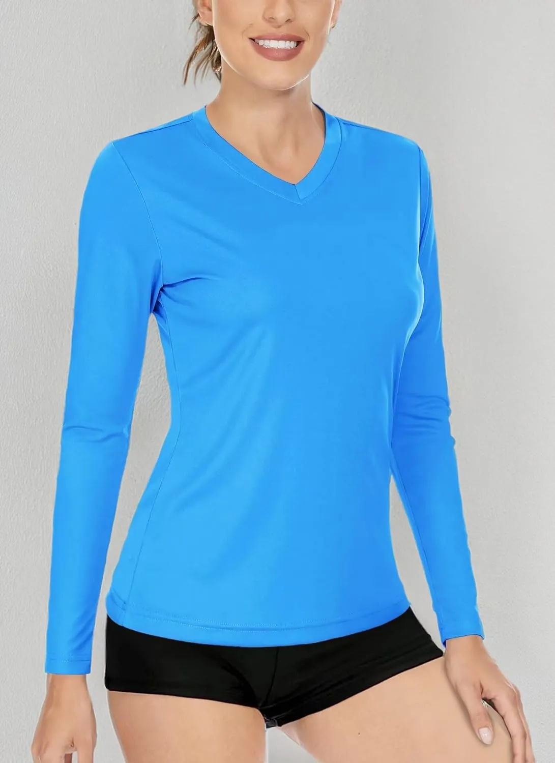 Boladeci Women's UPF 50  Sun Shirts V Neck Long Sleeve Summer Tops Quick Dry UV Protection Rash Guard Swim T-Shirts