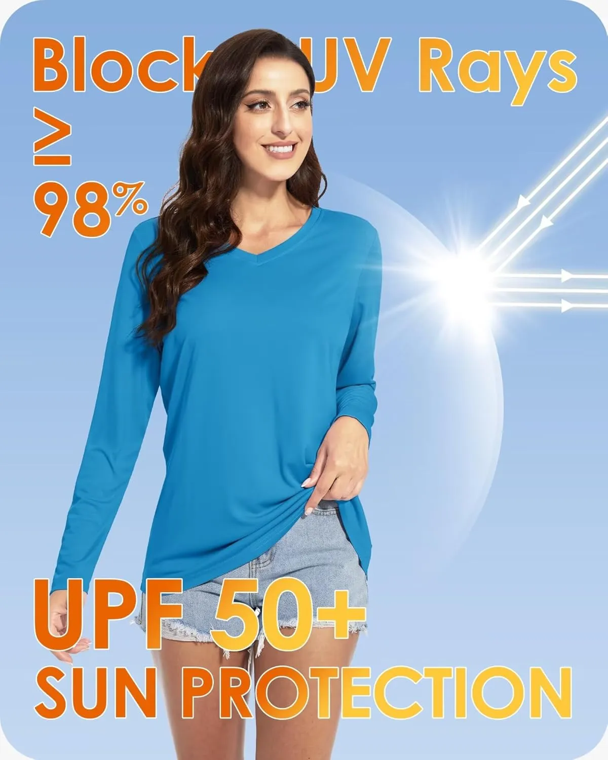 Boladeci Women's UPF 50  Sun Shirts V Neck Long Sleeve Summer Tops Quick Dry UV Protection Rash Guard Swim T-Shirts