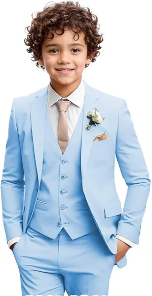 Boy's 3 Piece Slim Fit Suit Set Kid Blazer Jacket Vest Pants Tuxedo Set for Party, Wedding and Business