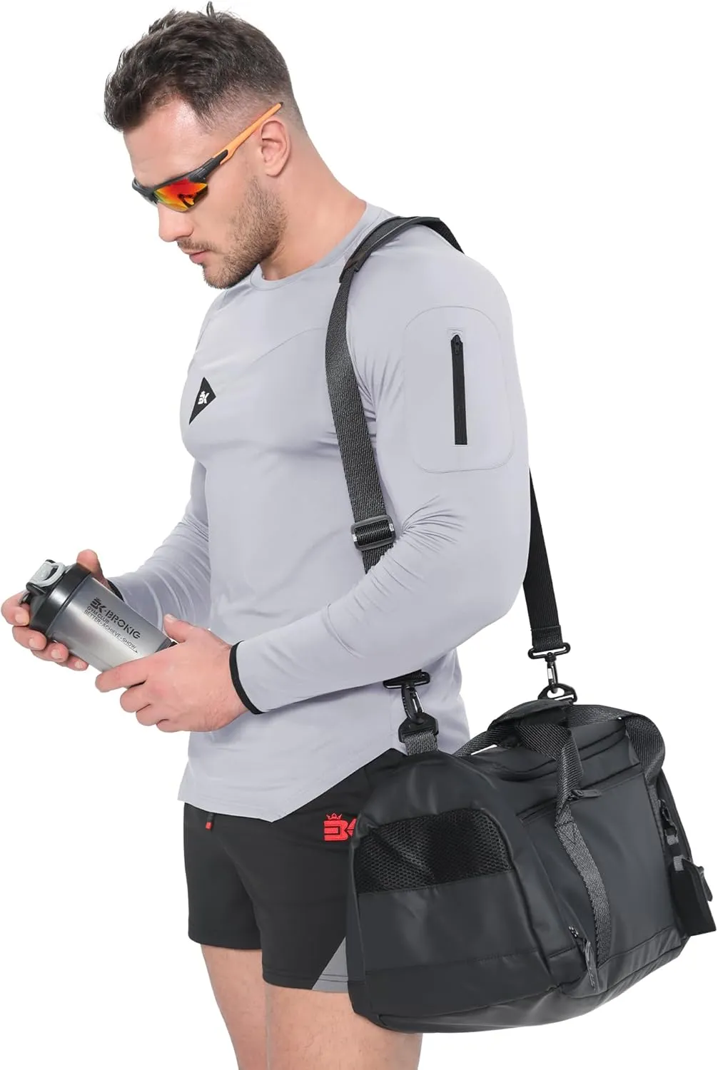 BROKIG Men's Armzip Long Sleeve Running Shirts Quick Dry Sun Protection UV UPF 50  Jogging T Shirts Zip Pocket Gym Workout