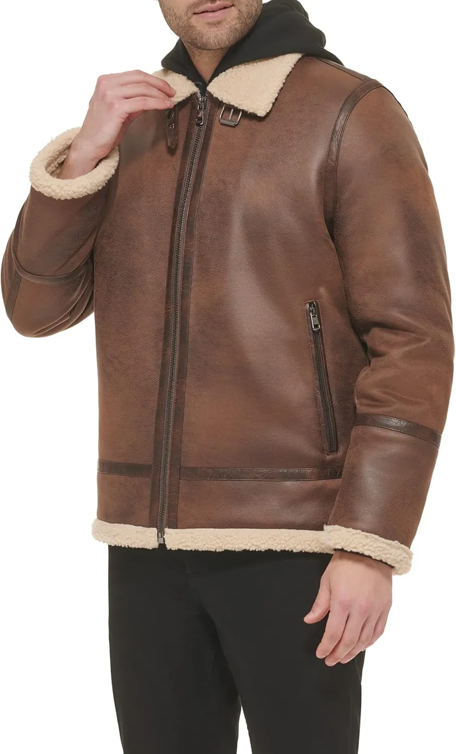 Calvin Klein Men's Faux Leather Jacket Men - Bomber Jacket with Shearling Lining