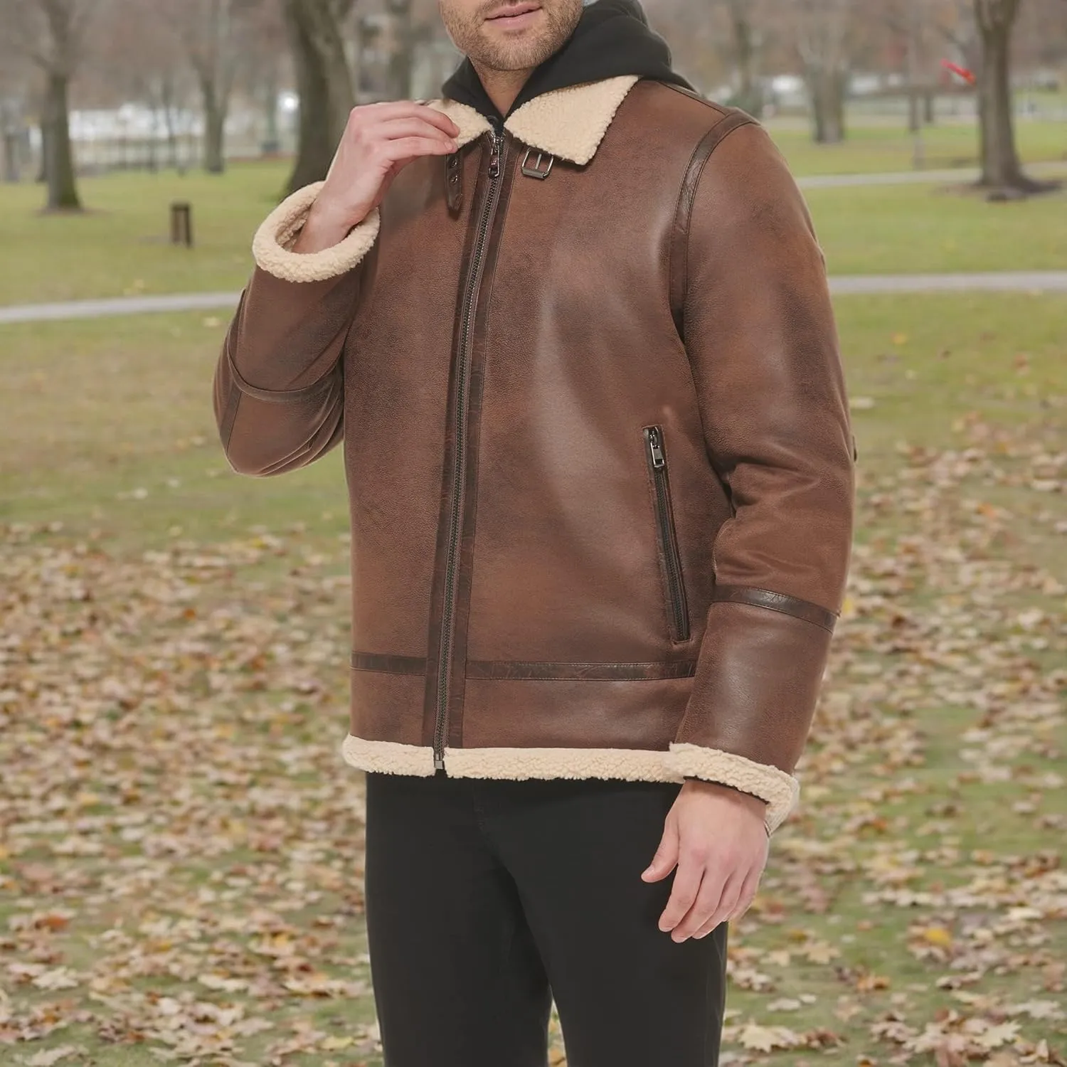 Calvin Klein Men's Faux Leather Jacket Men - Bomber Jacket with Shearling Lining