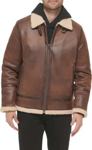 Calvin Klein Men's Faux Leather Jacket Men - Bomber Jacket with Shearling Lining