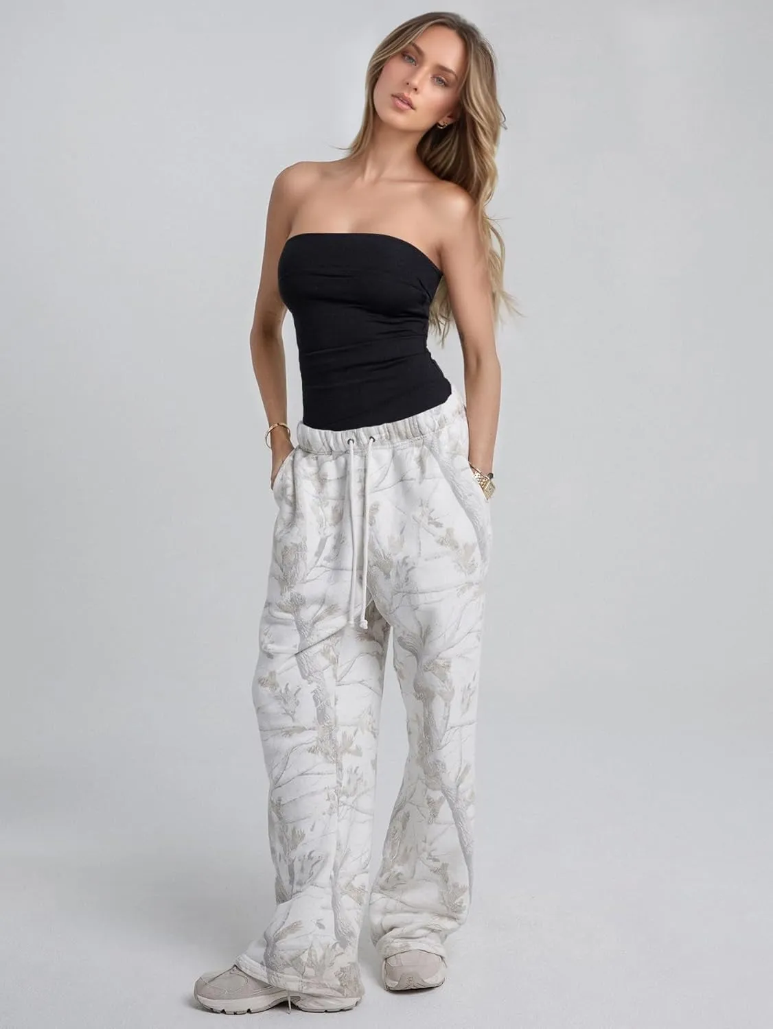 Camo Sweatpant for Women Camouflage Sweatpants Y2K Wide Leg Elastic Waist Drawstring Pants Baggy Palazzo Joggers