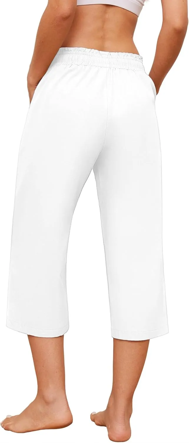 Capris Pants for Women Casual Summer High Waisted Drawstring Lounge Capris Pants Wide Leg Plus Size Hiking