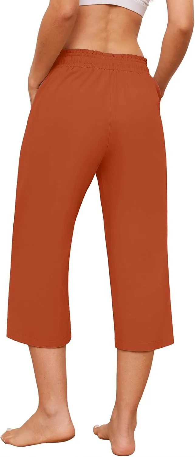Capris Pants for Women Casual Summer High Waisted Drawstring Lounge Capris Pants Wide Leg Plus Size Hiking
