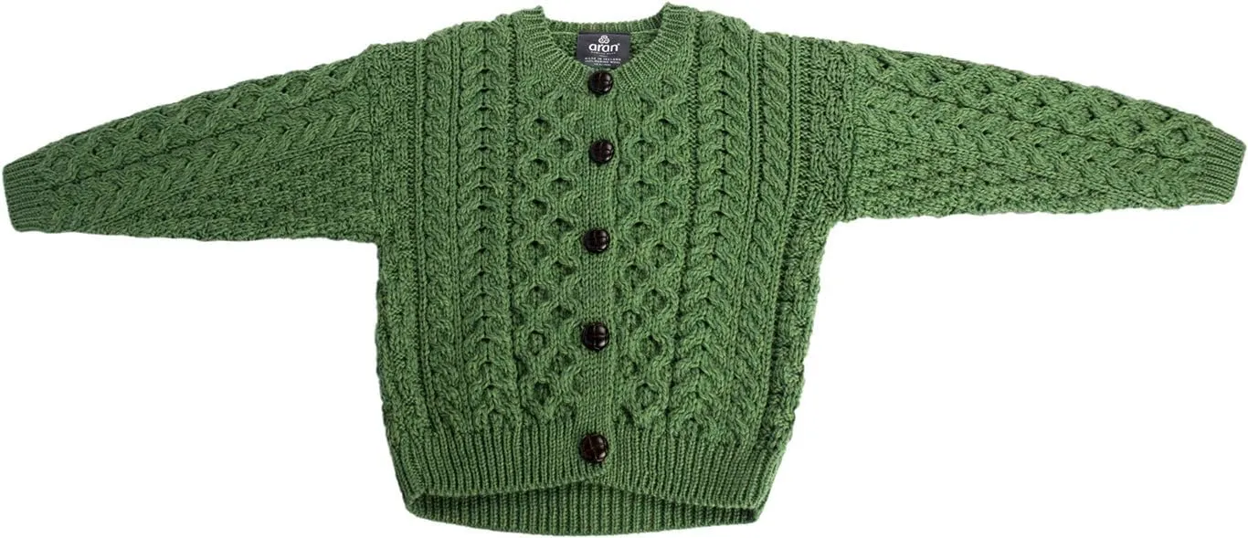 Carraig Donn Irish Kids Cardigan Sweater 100% Merino Wool Cable Knit for Toddler