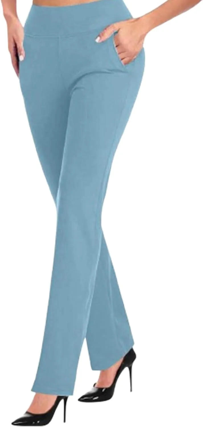 Casual Work Pants Women,High Waisted Flare Leggings with Pockets Office Slacks,High Waist Stretchy Trousers,Womens Bootcut