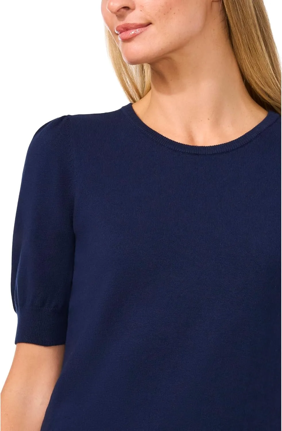 CeCe Women's Short Sleeve Crew Neck Pearl Button Back Sweater
