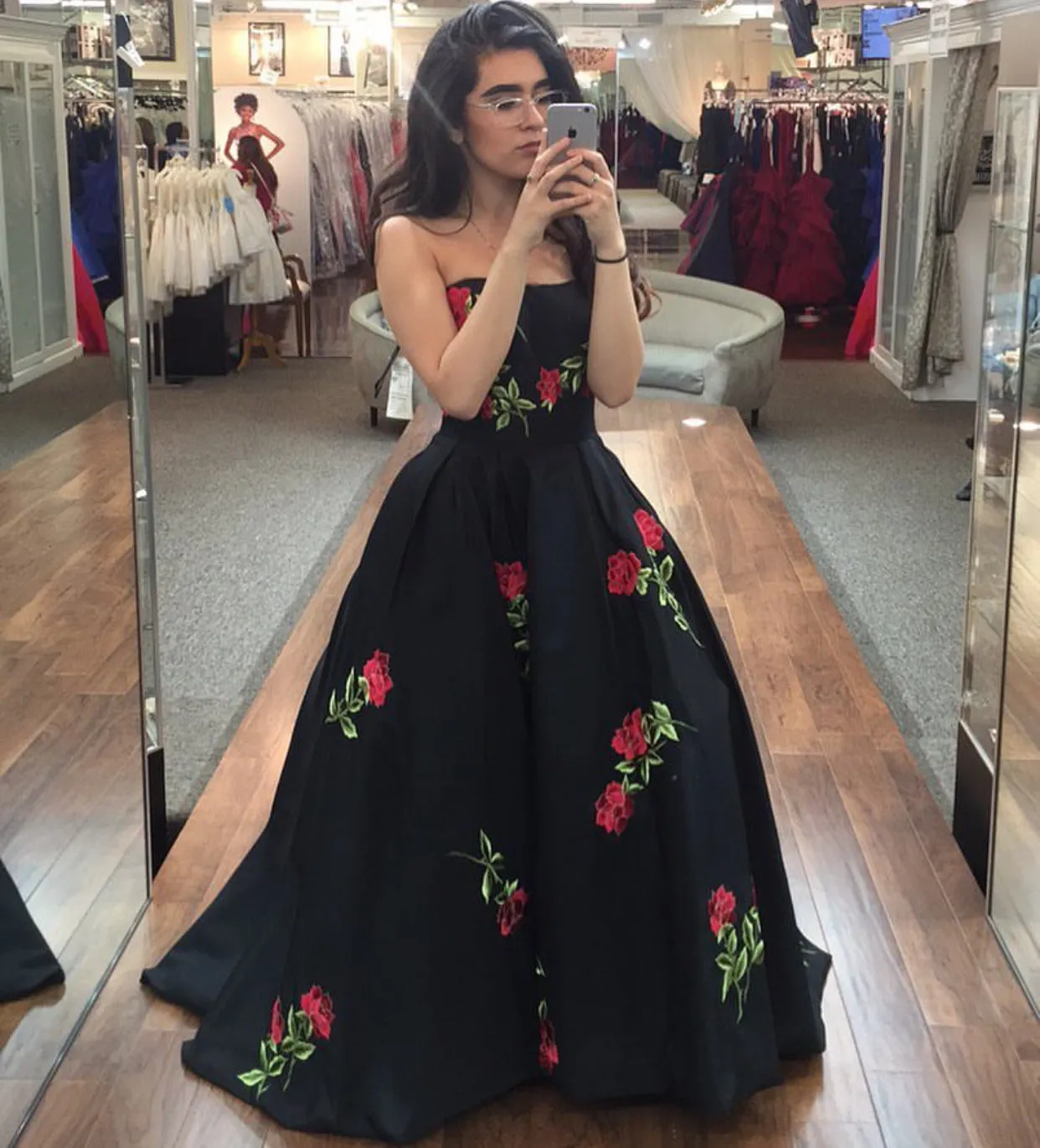 Charming Black Strapless Long Prom Dress Evening Dress