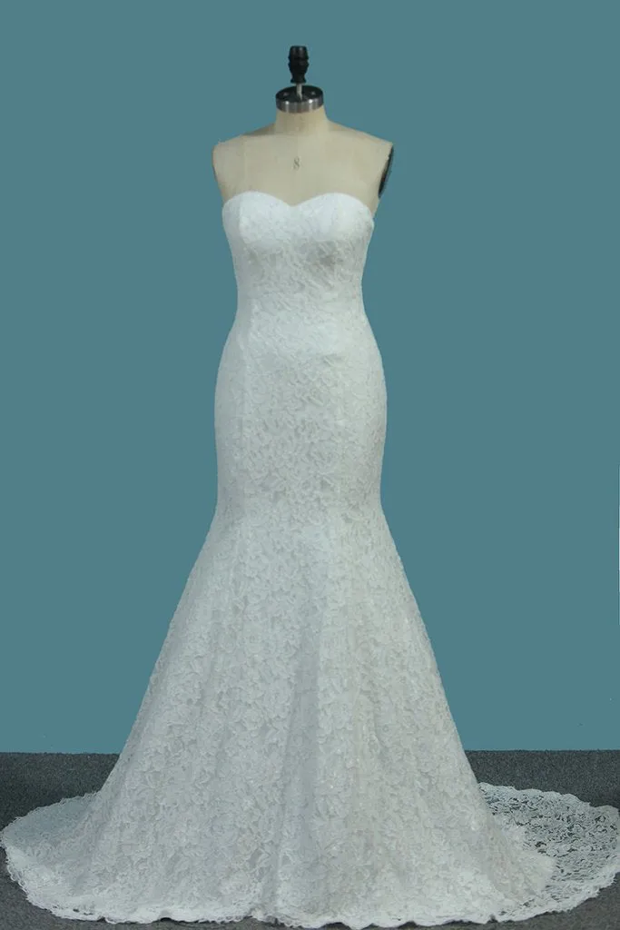 Charming Lace Mermaid Sweetheart Sweep Train Wedding Dresses PFW0044