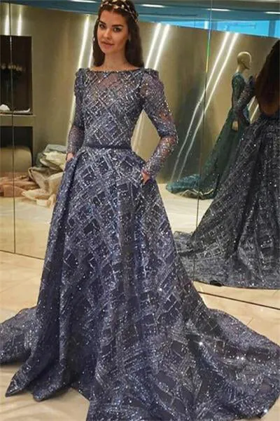 Charming Long Sleeves Open Back Long Prom Dress