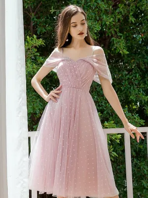 Charming Off-shoulder Tulle Prom Dresses with Spaghetti Straps