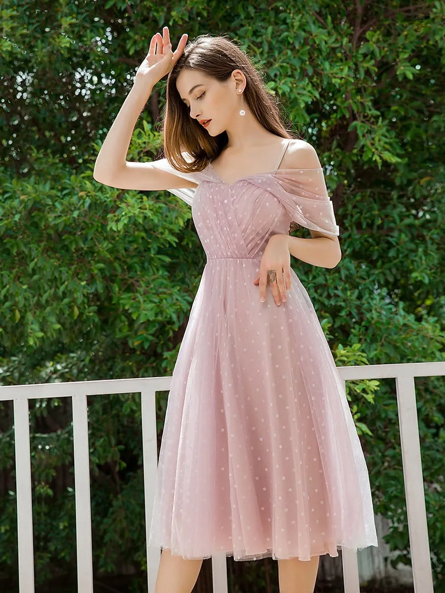 Charming Off-shoulder Tulle Prom Dresses with Spaghetti Straps